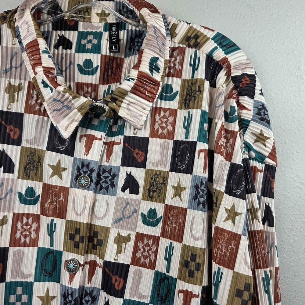 Two Fly Western Ribbed Patchwork Button Down Shir… - image 1